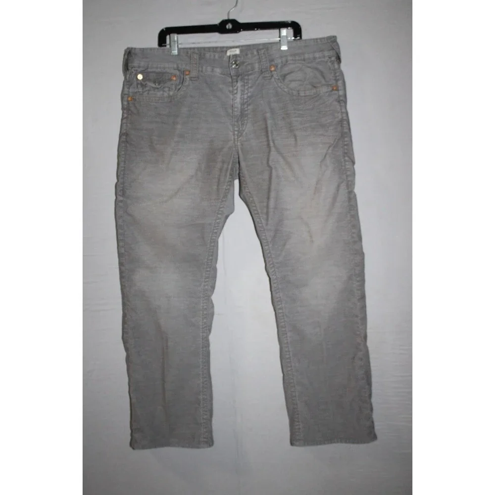 True Religion Ricky Men's Jeans Size 38 Gray Straight Leg Buddha Flap Pocket
